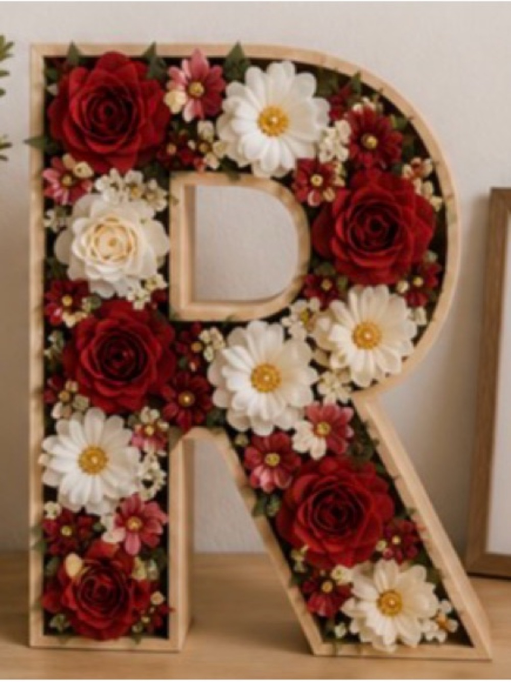 Floral Letter R Decor - Red & White Flower Box